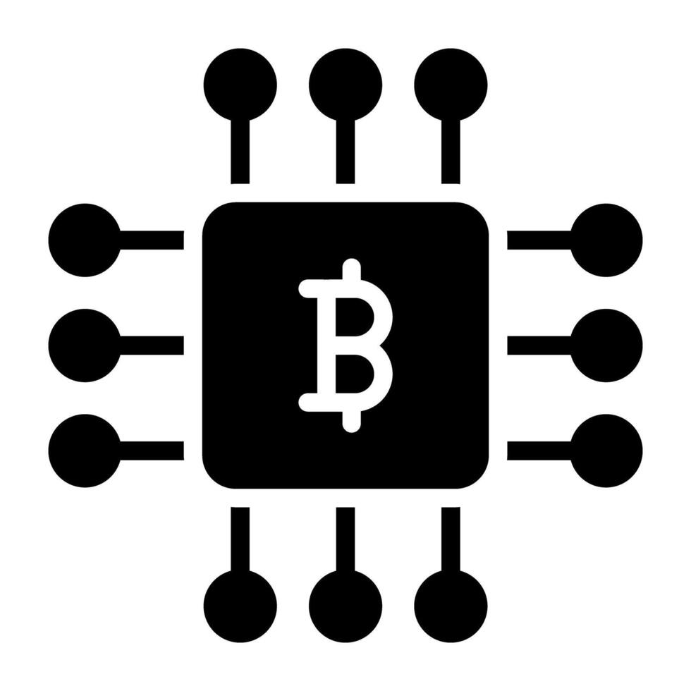 icoon van bitcoin chip, glyph ontwerp vector