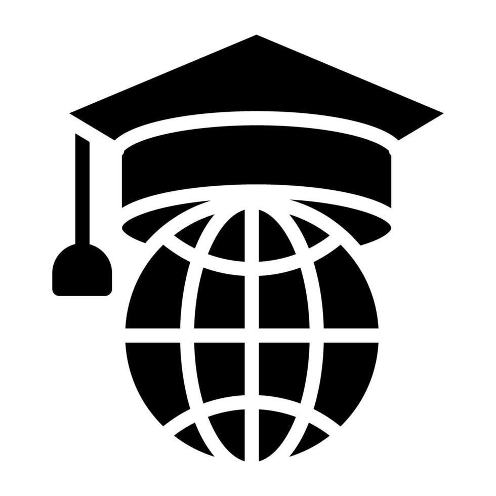 wereldbol met baret, globaal aan het leren icoon vector