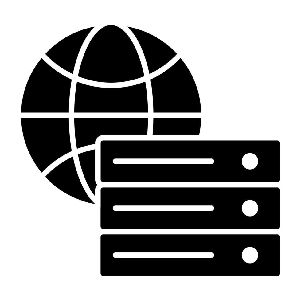wereldbol met server rek, icoon van globaal server vector