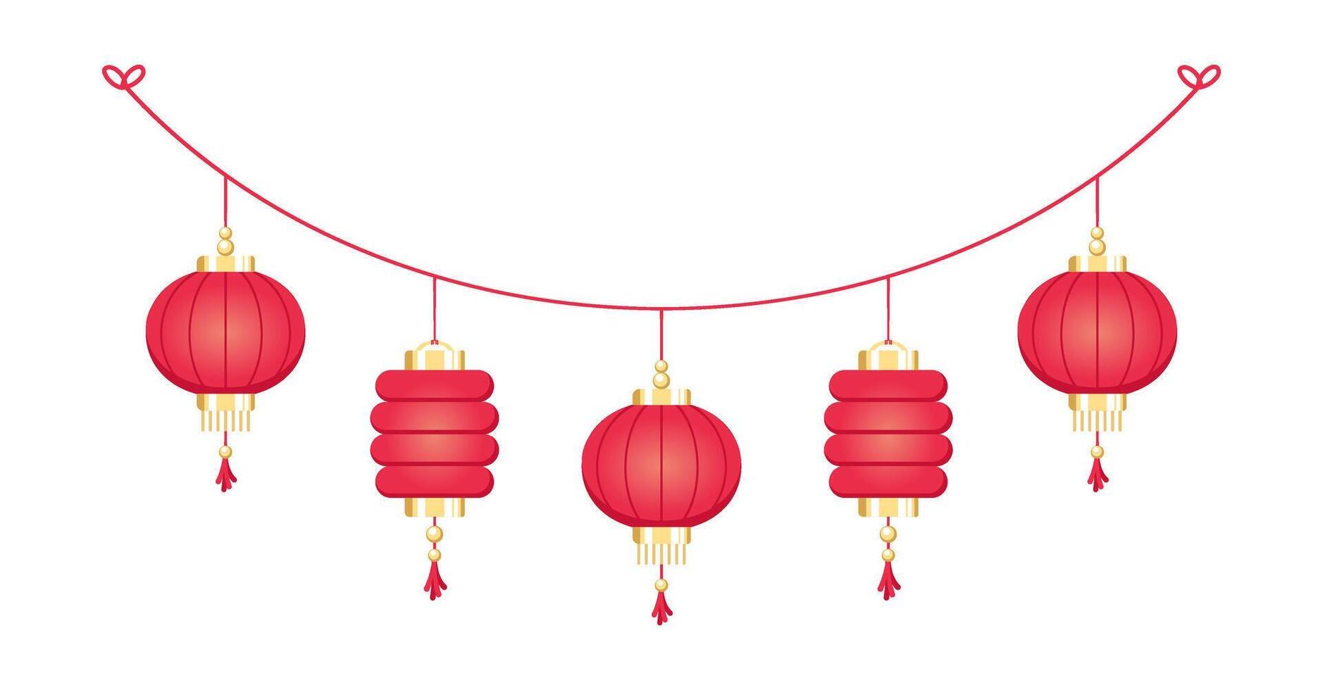 Chinese lantaarn hangende guirlande, maan- nieuw jaar en midden herfst festival decoratie grafisch vector