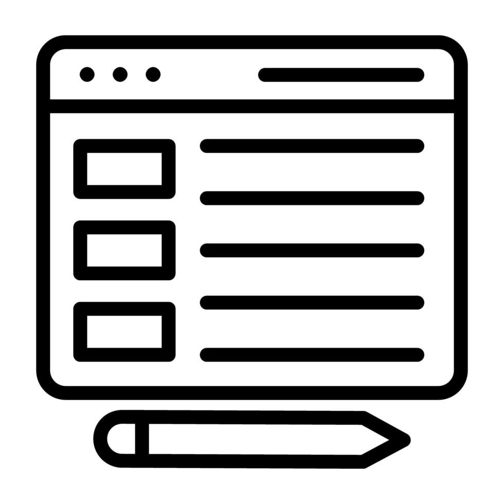 icoon van online artikel schrijven, schets ontwerp vector