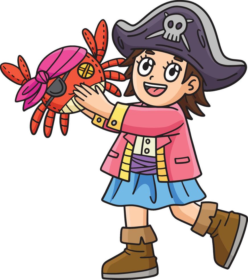 kind met piraat krab speelgoed- tekenfilm gekleurde clip art vector