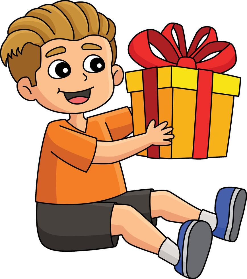 jongen met een verjaardag Cadeau tekenfilm clip art vector