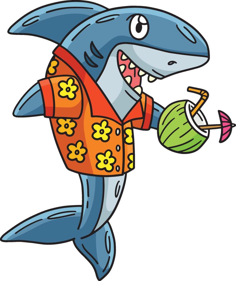 haai met tropisch drinken tekenfilm gekleurde clip art vector