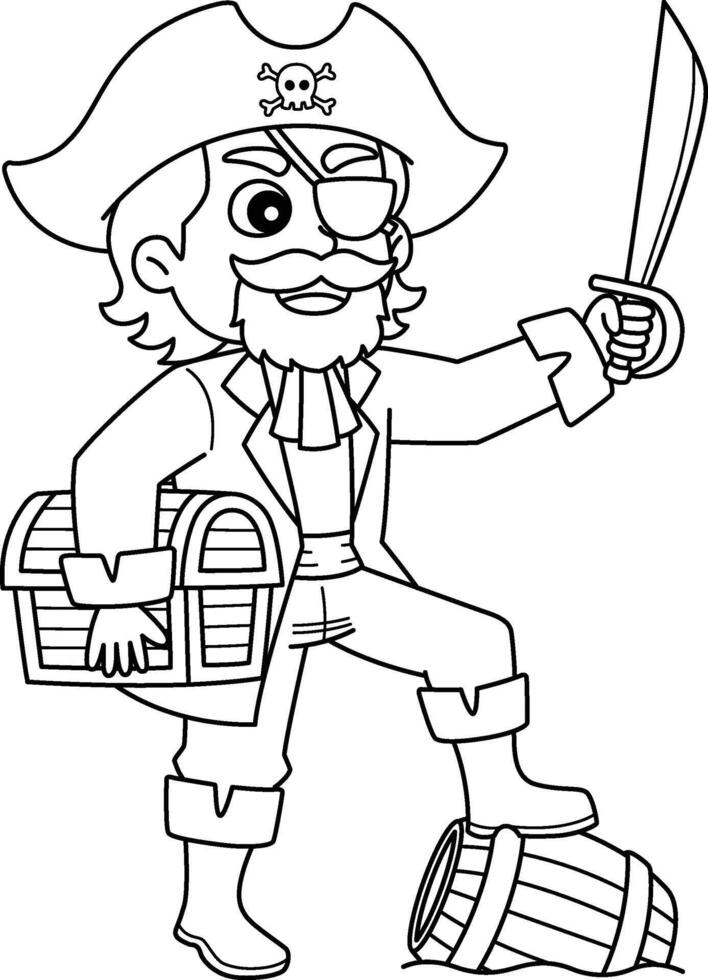 piraat Holding een zwaard geïsoleerd kleur bladzijde vector