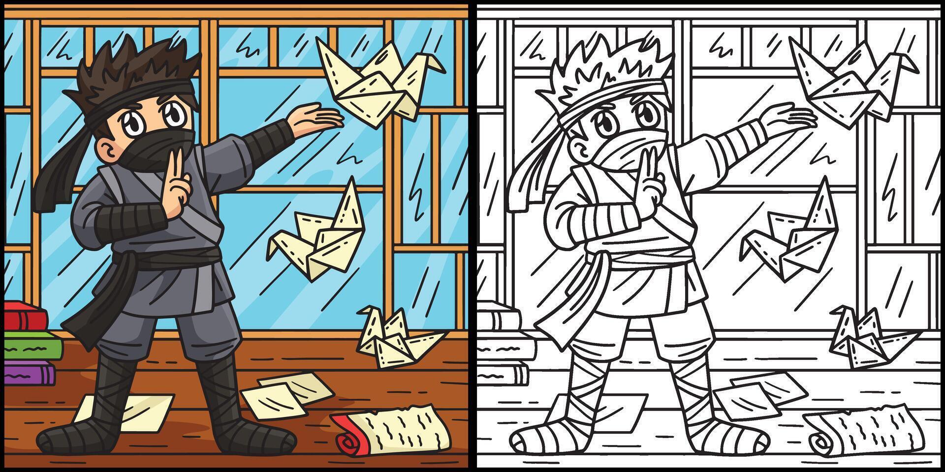 Ninja met origami kleur gekleurde illustratie vector