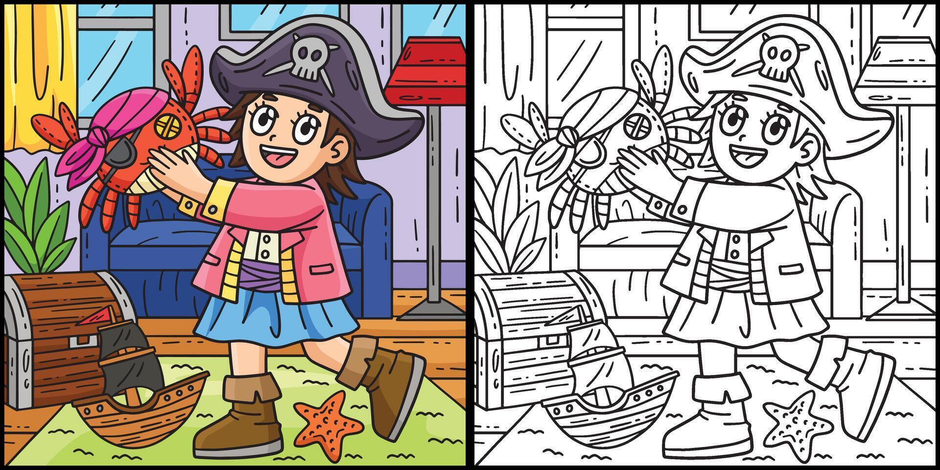 kind met een piraat krab speelgoed- kleur illustratie vector