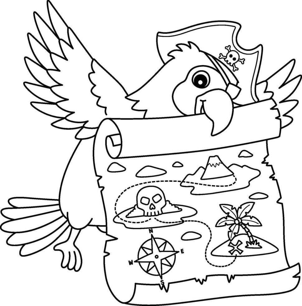 piraat papegaai Holding een schat kaart geïsoleerd vector