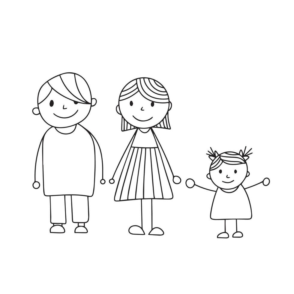 familie in tekening stijl. hand- getrokken schets Mens, vrouw, meisje. hand- getrokken vector kunst