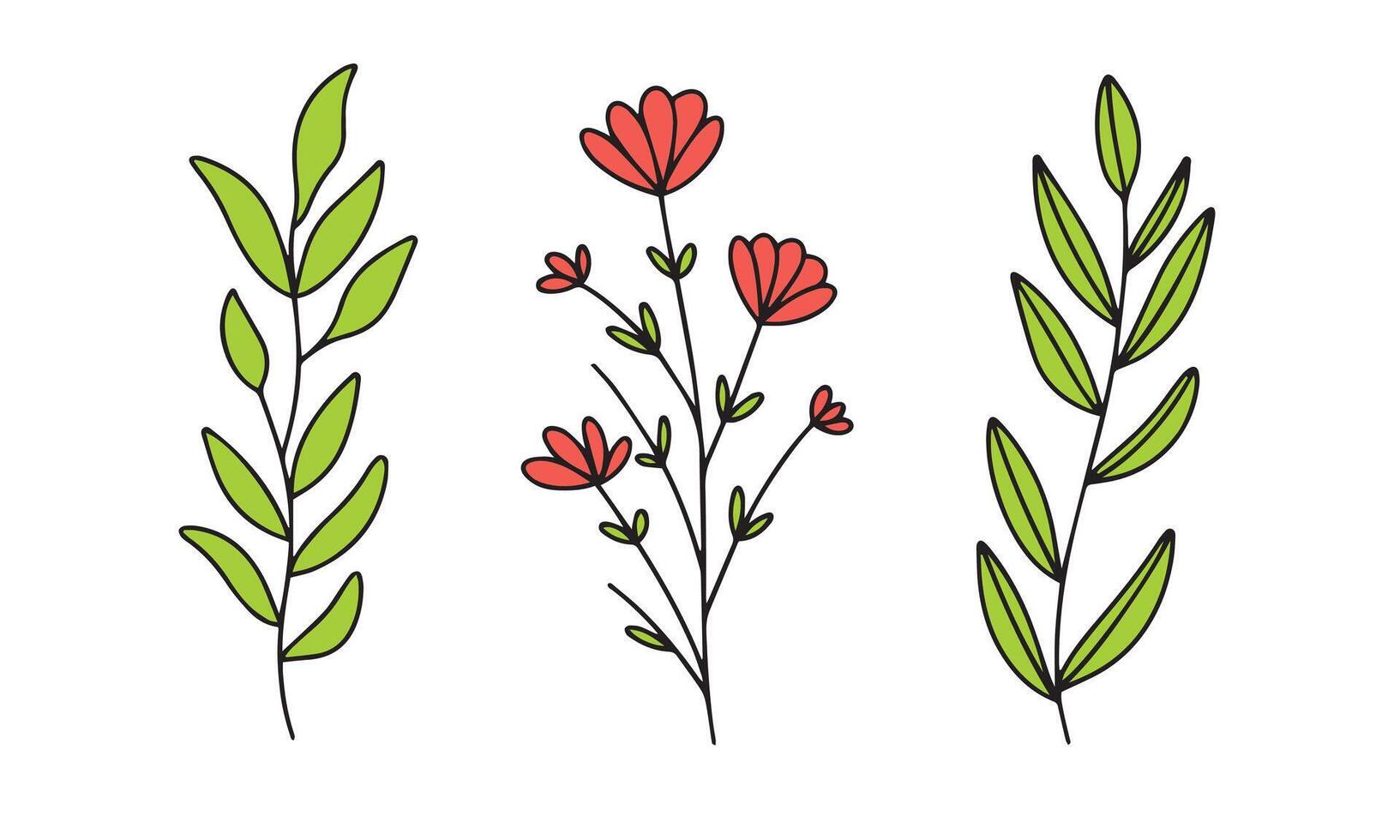 reeks van hand- getrokken bloemen element in gekleurde schets stijl. tekening bloemen geïsoleerd Aan wit achtergrond. hand- getrokken vector kunst.