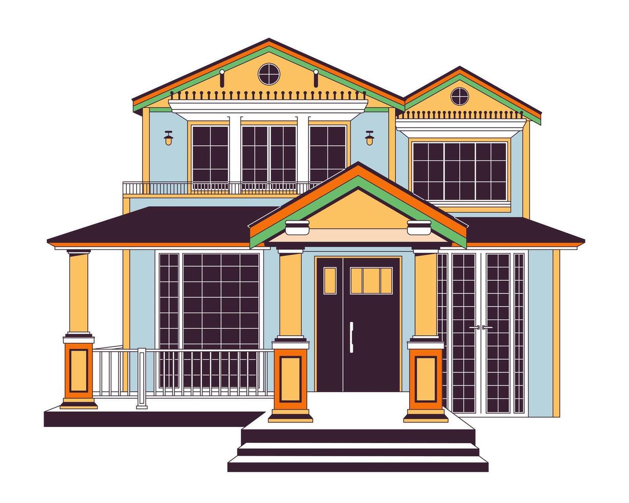 buitenwijk huis 2d lineair tekenfilm voorwerp. modern boerderij. boerderij huis. behuizing landgoed. leven gebouw geïsoleerd lijn vector element wit achtergrond. eigendom buitenkant kleur vlak plek illustratie