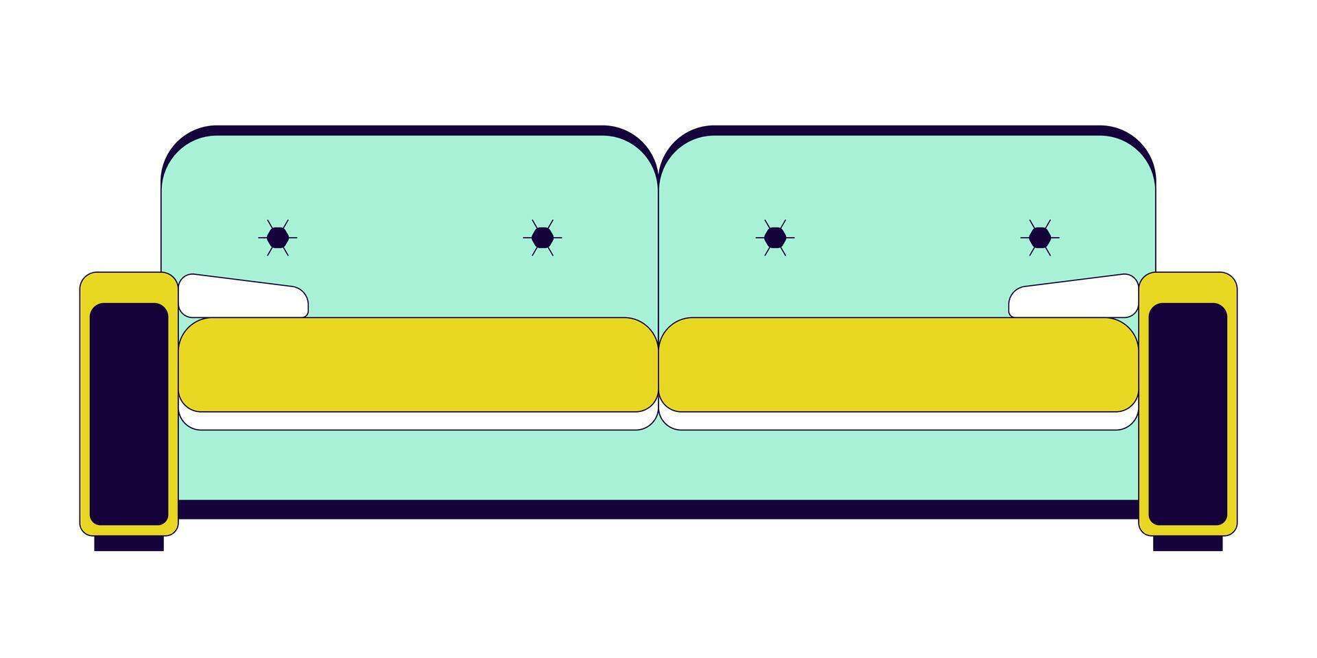 minimalistische sofa 2d lineair tekenfilm voorwerp. comfortabel bankstel met kussens. lounge plaats. leven kamer meubilair geïsoleerd lijn vector element wit achtergrond. huis interieur kleur vlak plek illustratie