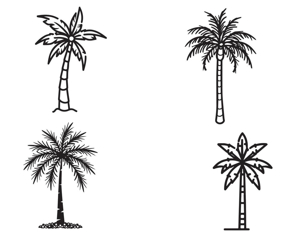 palm boom icoon reeks vector Aan wit achtergrond illustratie