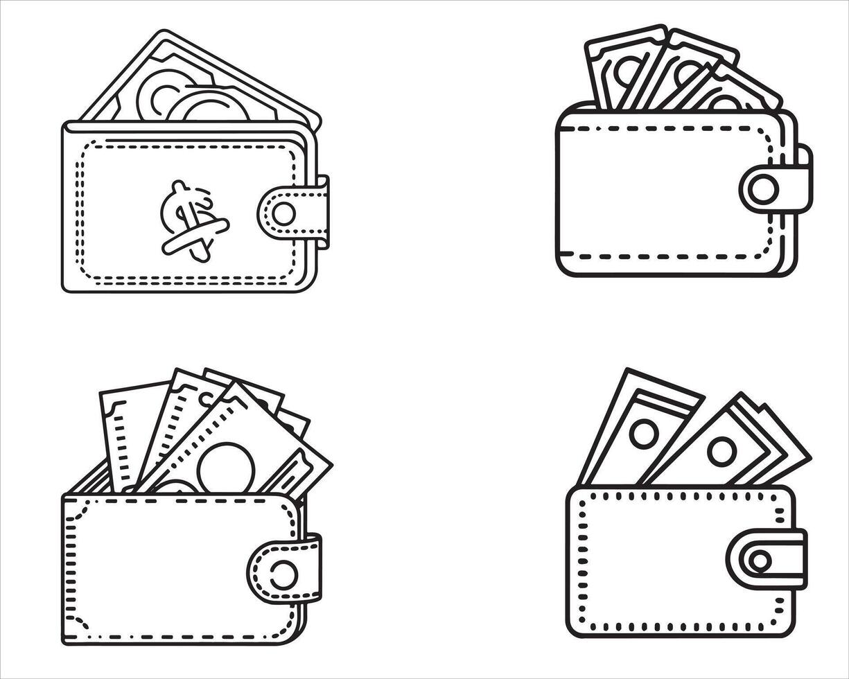 portemonnee met contant geld icoon in schets ontwerp Aan wit achtergrond vector