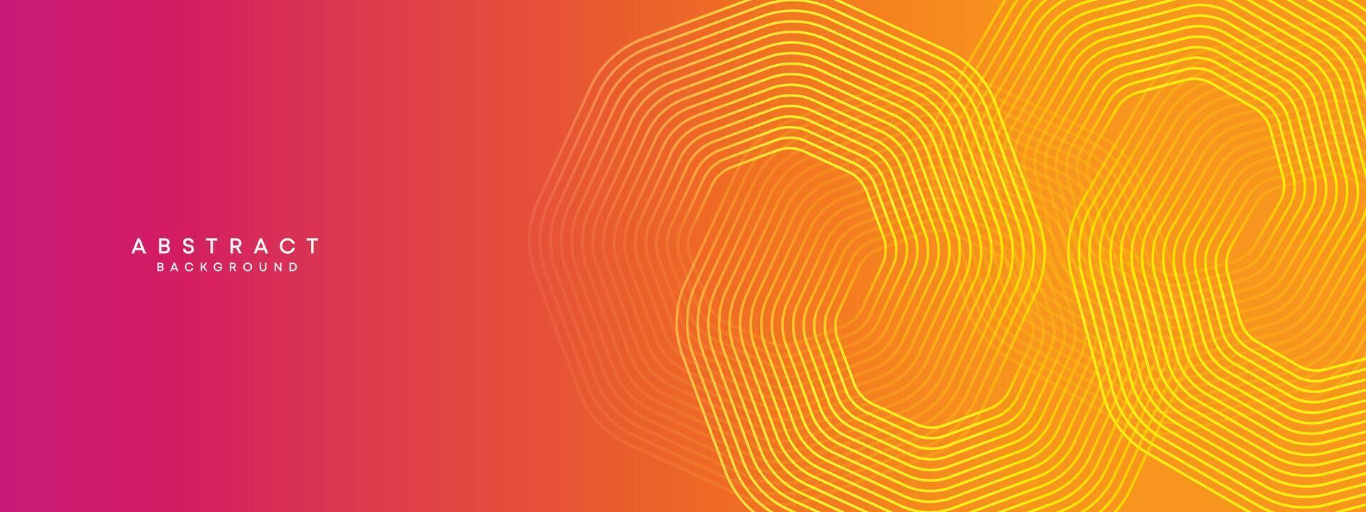 abstract oranje, roze helling golvend cirkels lijnen technologie web banier achtergrond. modern geel, Purper helling met gloeiend lijnen en glimmend meetkundig diagonaal vorm voor brochure, omslag, hoofd vector