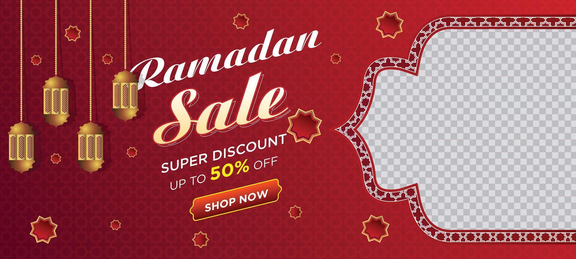 Ramadan kareem super uitverkoop web banier achtergrond met blanco ruimte voor de foto. Ramadan groot uitverkoop Promotie poster en sociaal media na. elegant Islamitisch speciaal Promotie banier ontwerp sjabloon vector