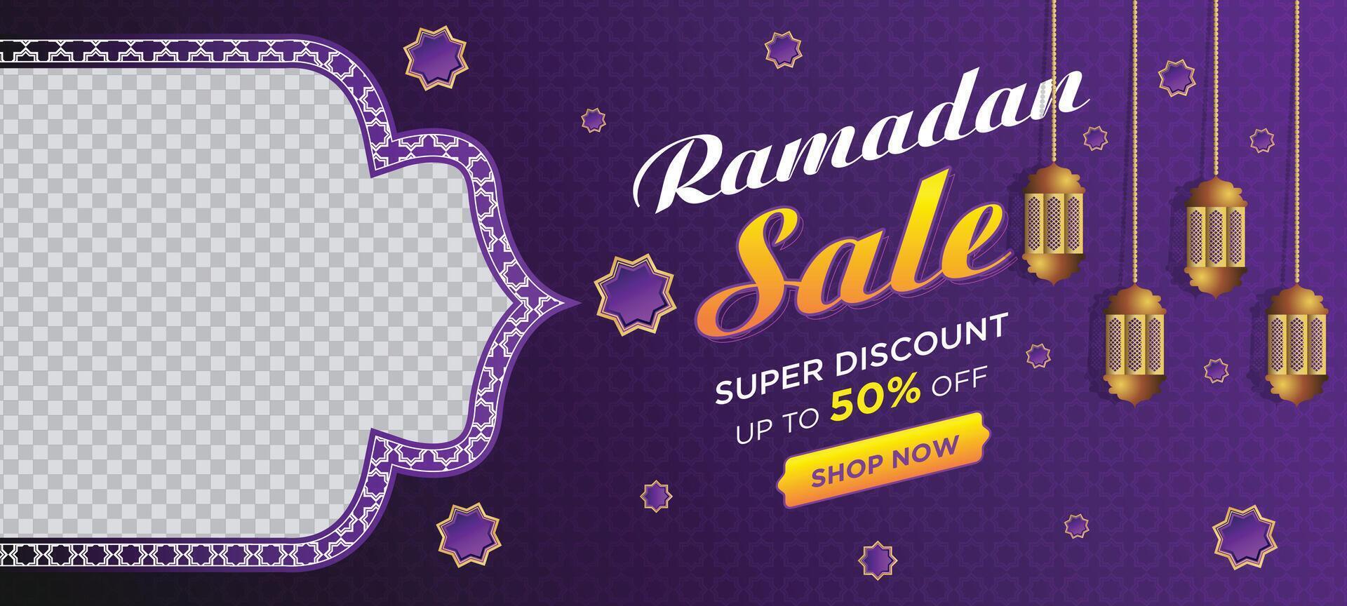 Ramadan kareem super uitverkoop web banier achtergrond met blanco ruimte voor de foto. Ramadan groot uitverkoop Promotie poster en sociaal media na. elegant Islamitisch speciaal Promotie banier ontwerp sjabloon vector