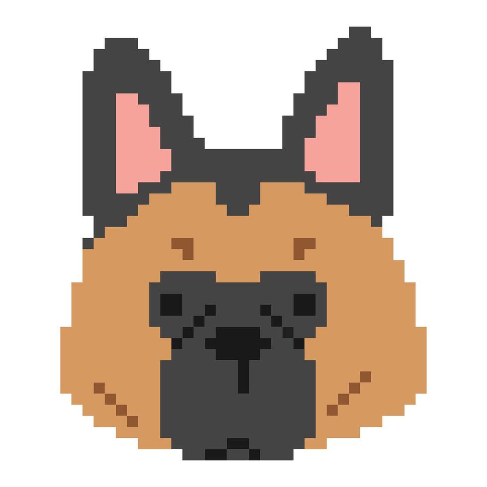 Duitse herder hoofd pixel 1 schattig Aan een wit achtergrond, vector illustratie.