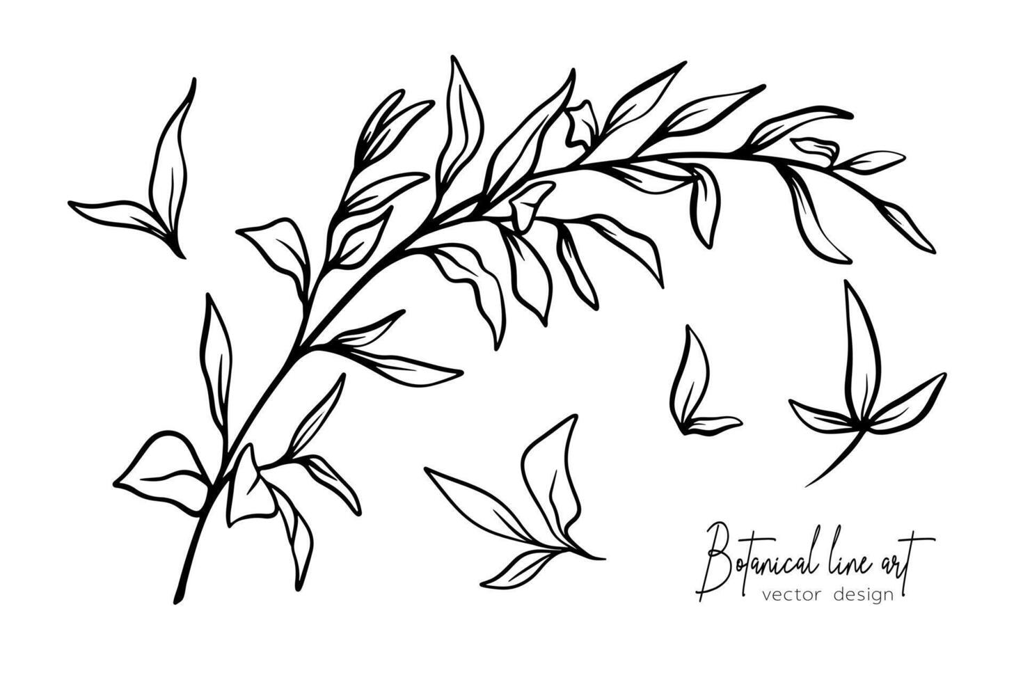 botanisch elegant lijn kunst illustratie van bloem bladeren Afdeling voor bruiloft uitnodiging en kaarten, logo ontwerp, web, sociaal media en poster, sjabloon, advertentie, schoonheid en kunstmatig industrie. vector