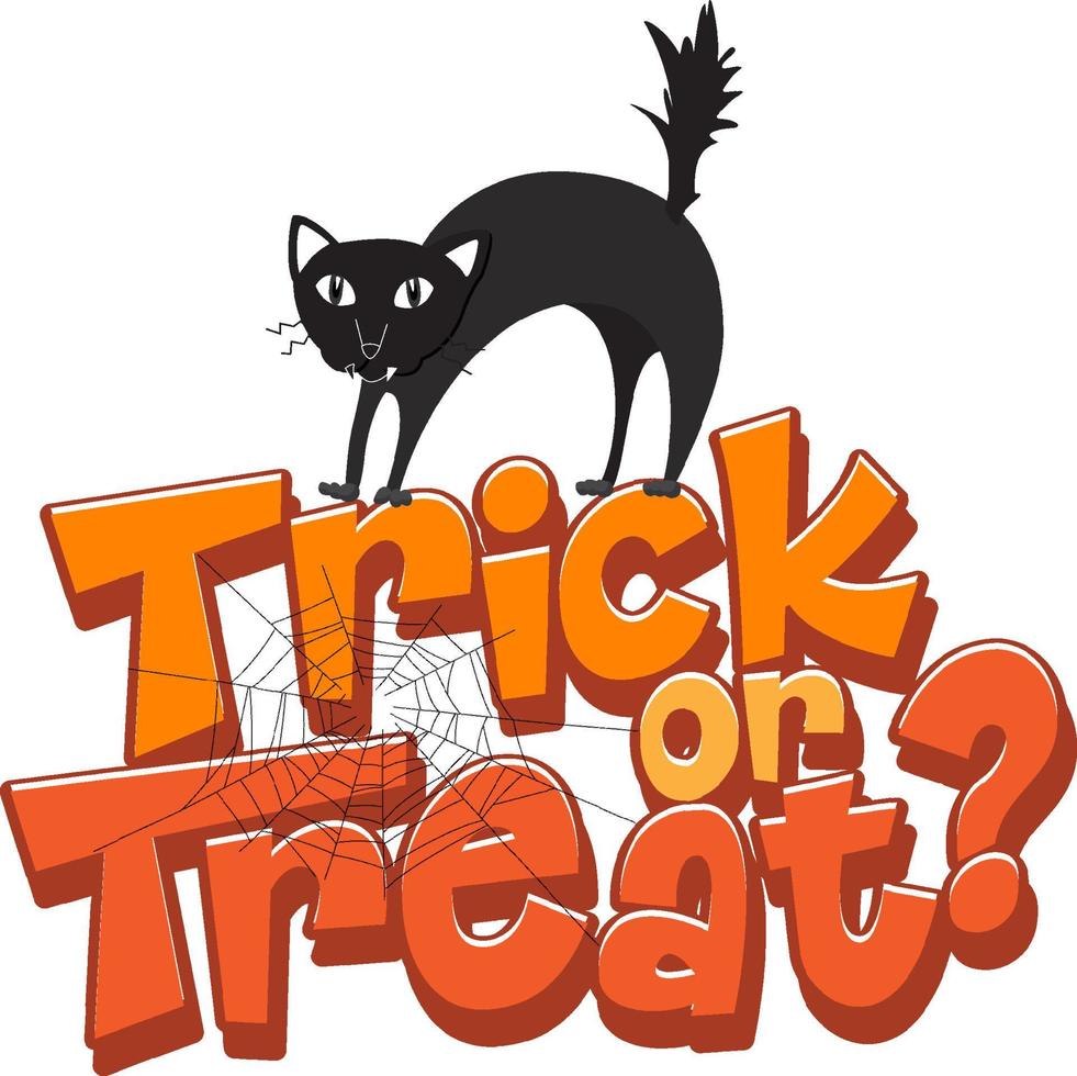 trick or treat-woord met halloween kattenlogo vector