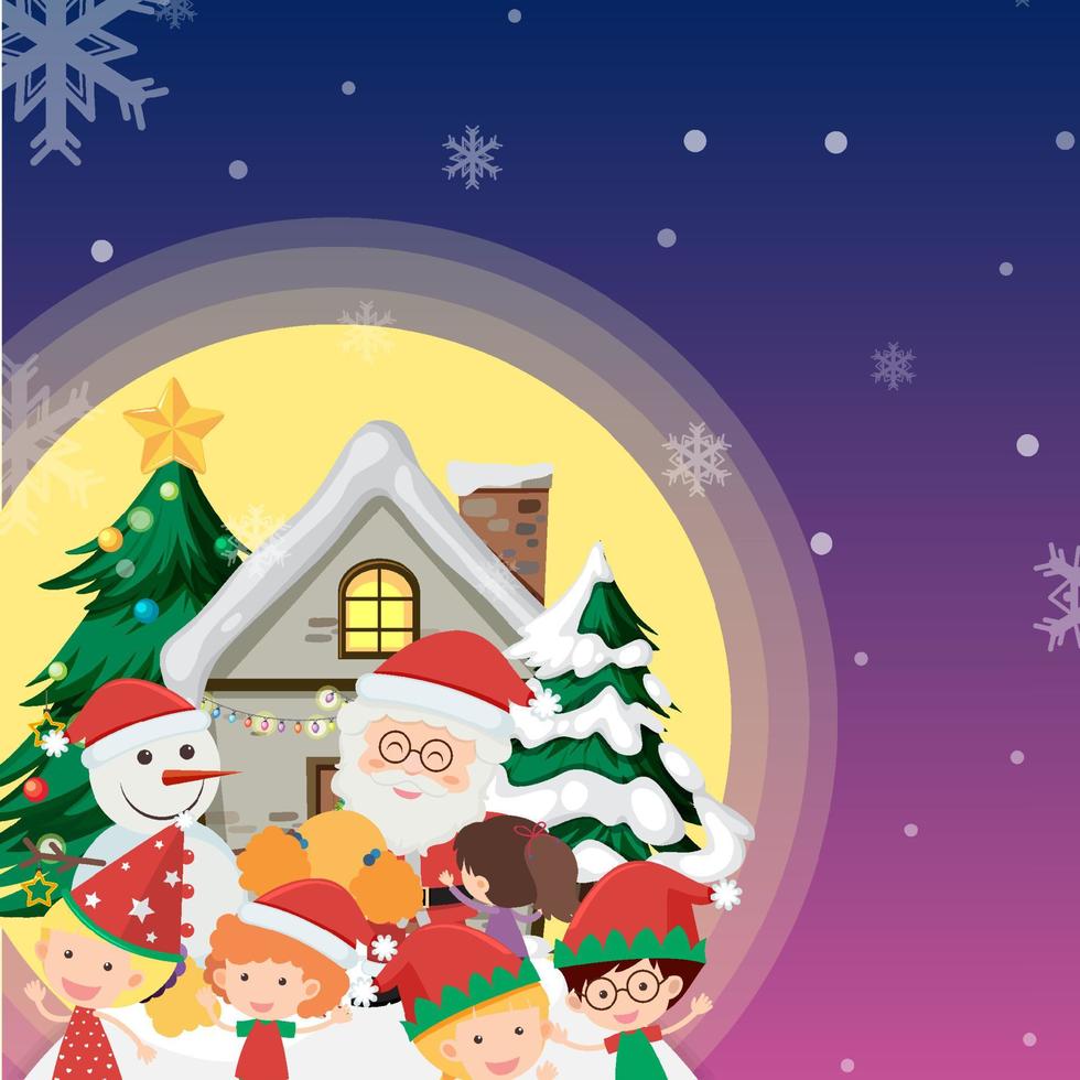 kerstbanner met kerstman en kinderen vector