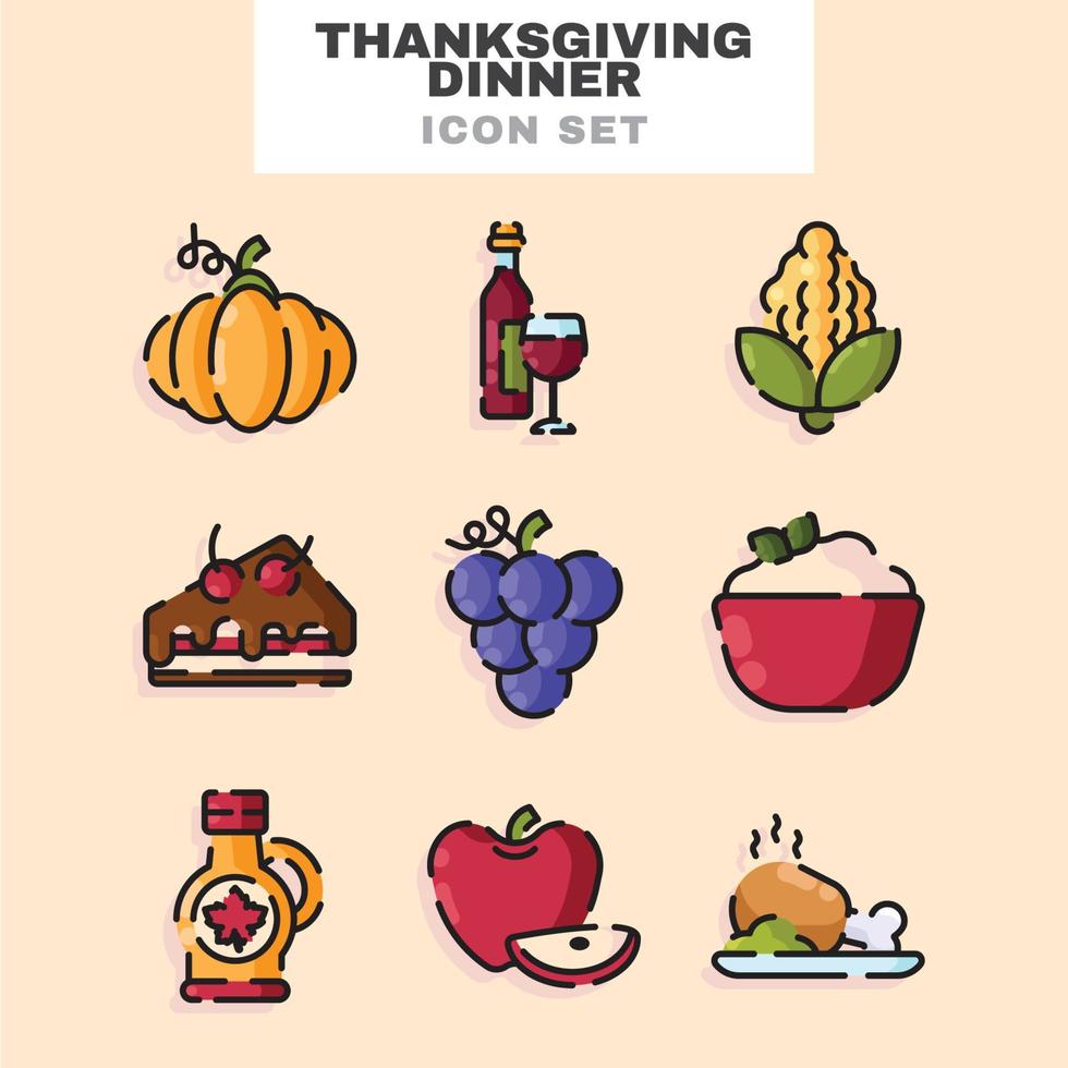 Thanksgiving diner icon set vector