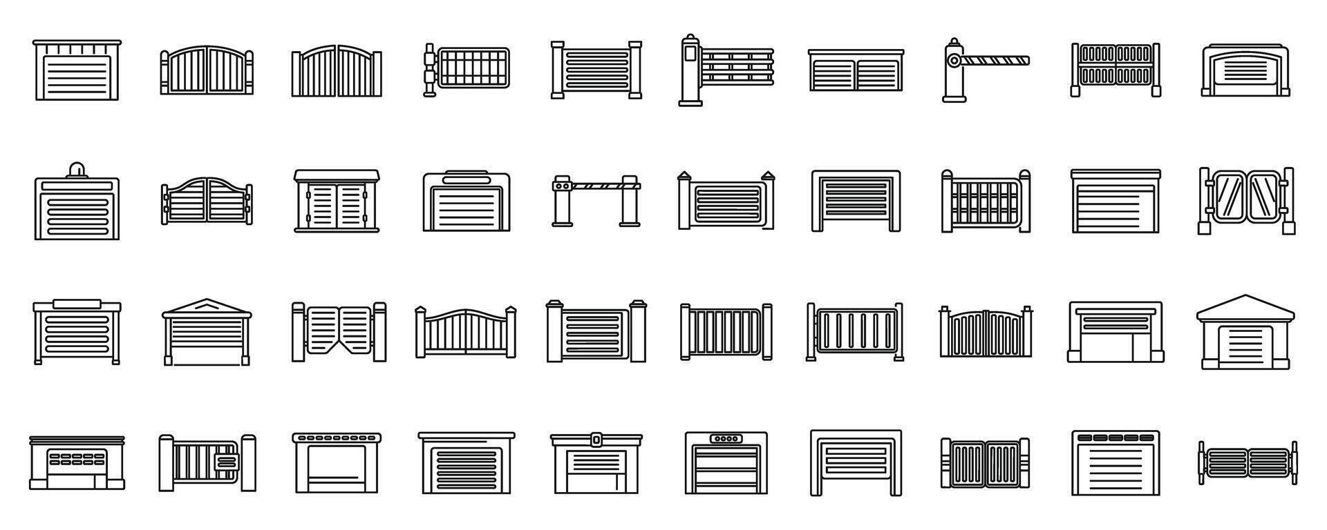 automatisch poorten pictogrammen reeks schets vector. veiligheid auto vector