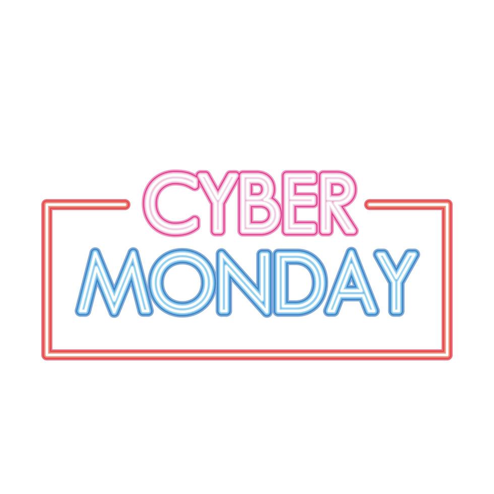 cyber maandag belettering in neon lettertype op een witte achtergrond vector