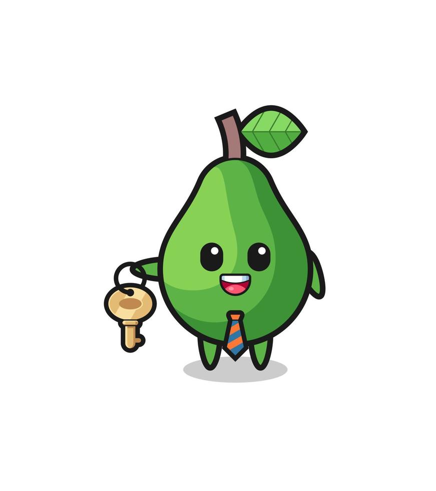 schattige avocado als mascotte van een makelaar vector