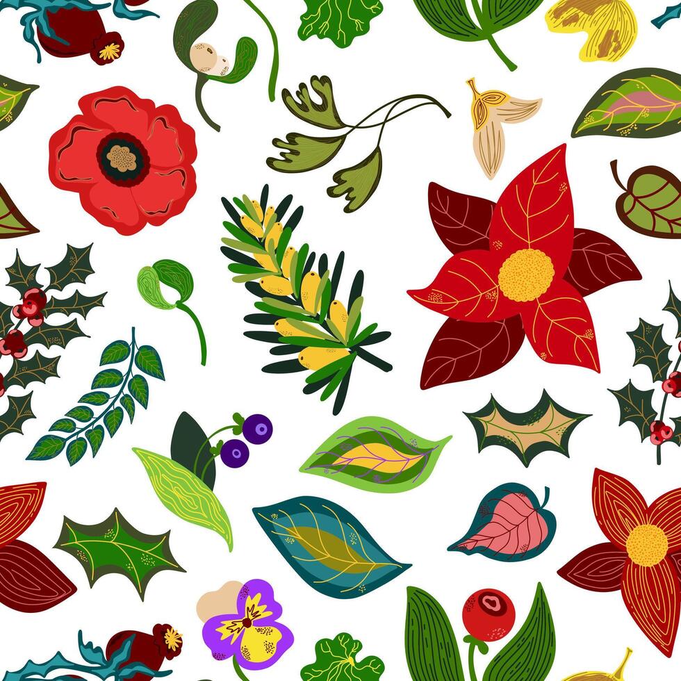 naadloze patroon met bloemen en bladeren vector
