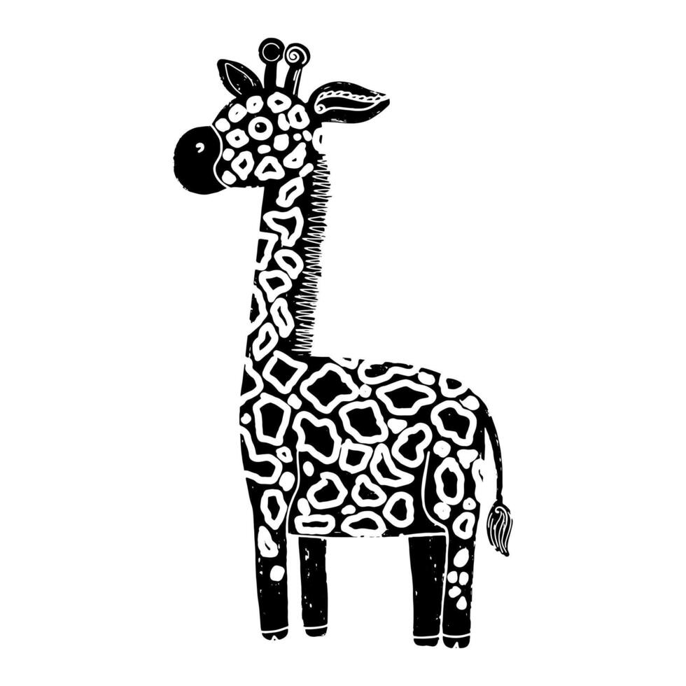 een zwart en wit tekening van een giraffe vector