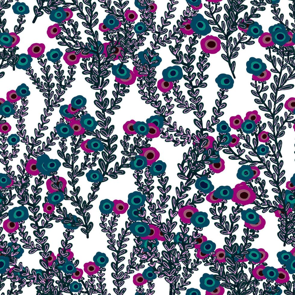 een bloemen patroon met blauw en Purper bloemen vector