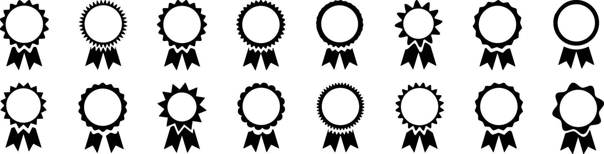 winnend prijs, prijs, medaille of insigne set. insigne met linten icoon verzameling. geverifieerd medaille icoon. icoon in vlak stijl. gecertificeerd insigne symbool, kwaliteit teken. vector
