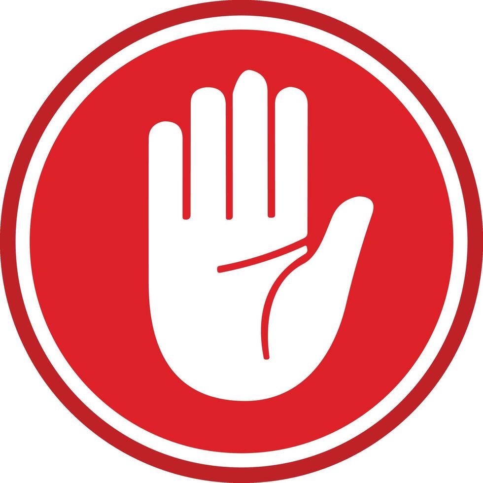 hou op rood teken icoon met wit hand, Doen niet binnenkomen. waarschuwing hou op teken voorraad vector