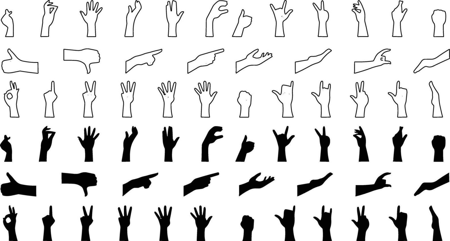 hand- gebaar icoon set. allemaal type van hand- emoji's, gebaren, stickers, emoticons vector illustratie symbolen. handen, handdrukken, spier, vinger, vuist, richting, Leuk vinden, in tegenstelling tot, vingers verzameling