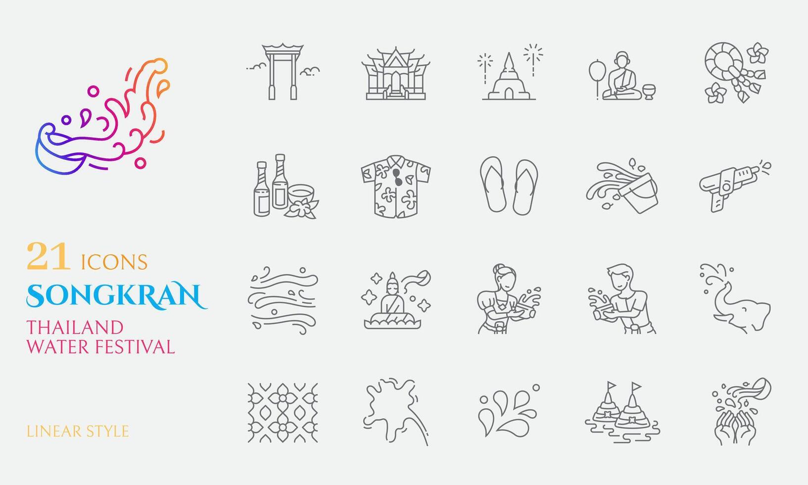 songkran icoon lineair stijl voor vieren Thailand water festival Boeddhisme nieuw jaar vector