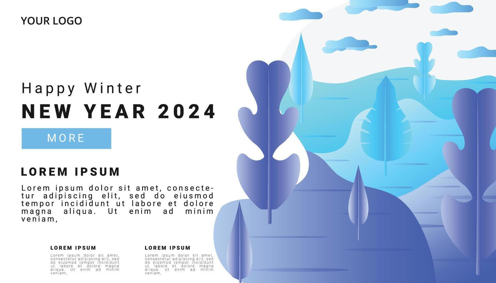 winter seizoen landen bladzijde, nieuw jaar 2024 met natuur landschap voor website, sjabloon, banner of groet kaart, vector illustratie
