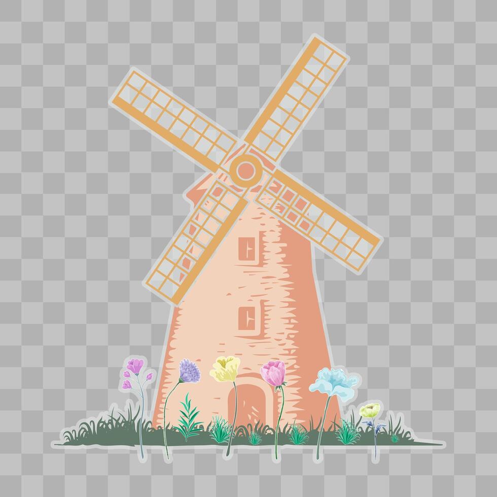 windmolen met bloem sticker vector