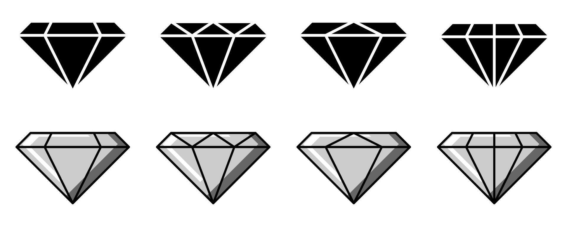 verzameling van diamant pictogrammen, edelsteen symbolen. vector geïsoleerd Aan wit achtergrond. ontwerp voor logo, poster, app, web, sociaal media.