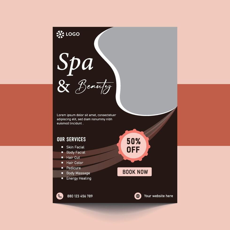 spa folder sjabloon ontwerp met gemakkelijk, elegant en elegant ontwerp, met groen en goud kleur combinatie, geschikt voor brochure, folder, uitnodiging en andere vector