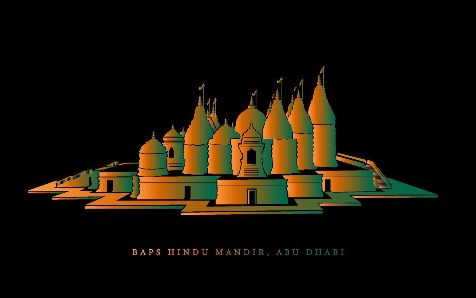 baps Hindoe mandir, abu dhabi vector icoon in kleurrijk lichten
