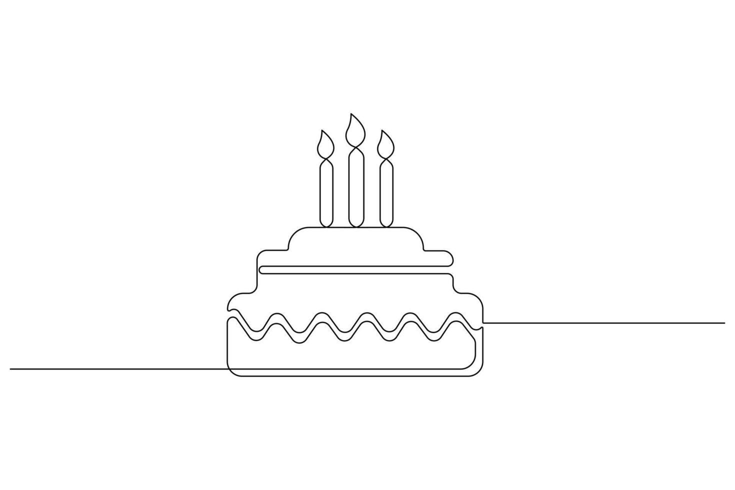 doorlopend een lijn kunst tekening van verjaardag taart met room, kaars verjaardag partij symbool van viering vector