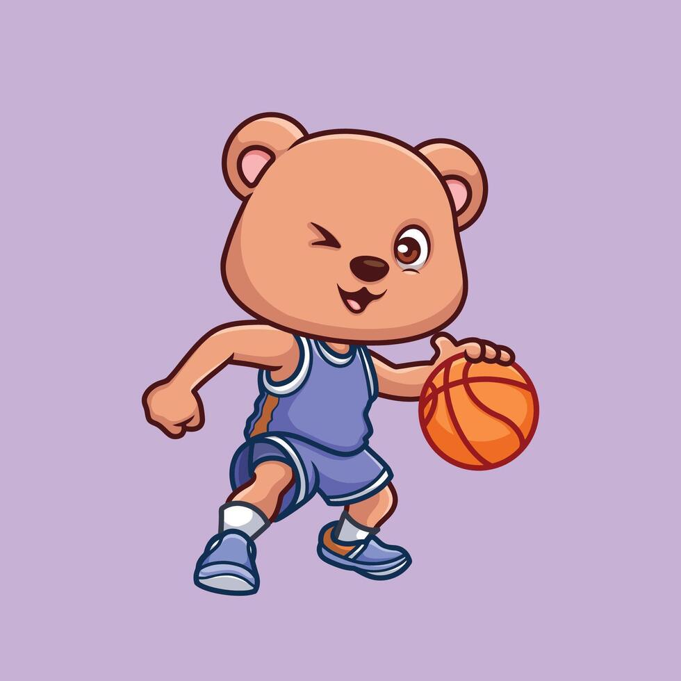 basketbal beer schattig tekenfilm illustratie vector