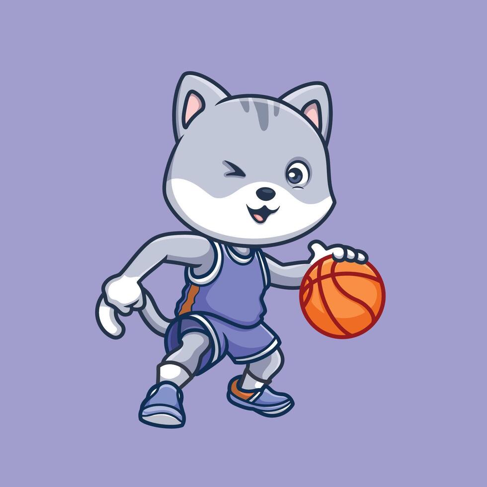 basketbal shiba inu tekenfilm vector