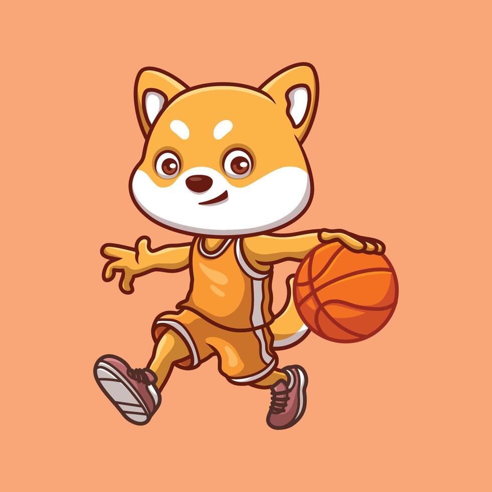 basketbal shiba inu tekenfilm vector