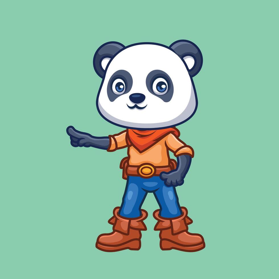 cowboy panda schattig tekenfilm vector