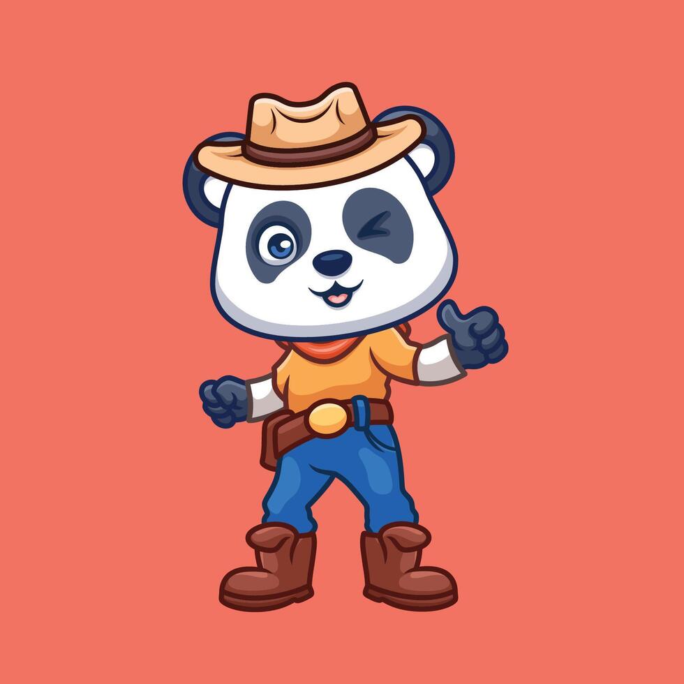 cowboy panda schattig tekenfilm vector