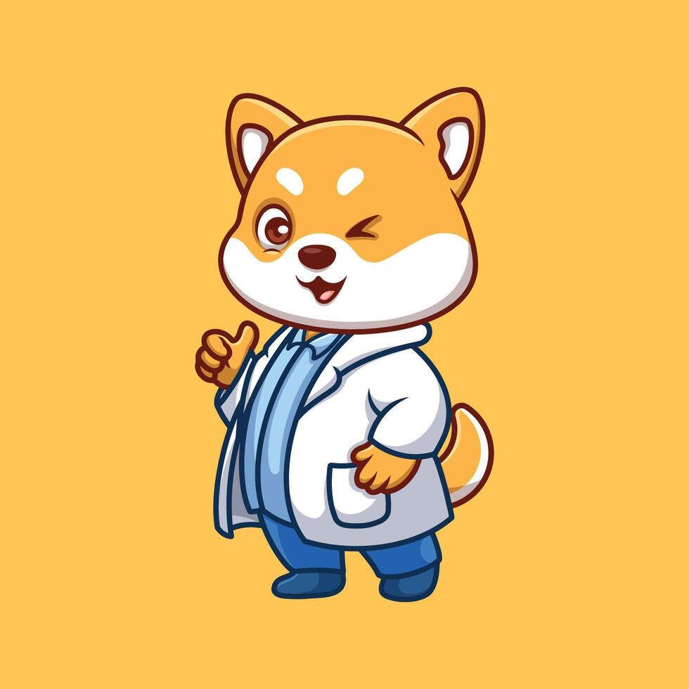 dokter shiba inu schattig tekenfilm vector