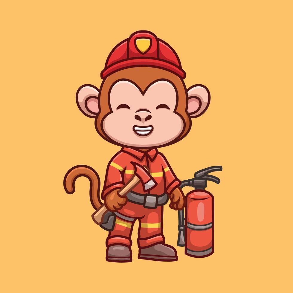 dier tekenfilm brandweerman illustratie schattig kinderen brandweerman redden kind leerzaam vector