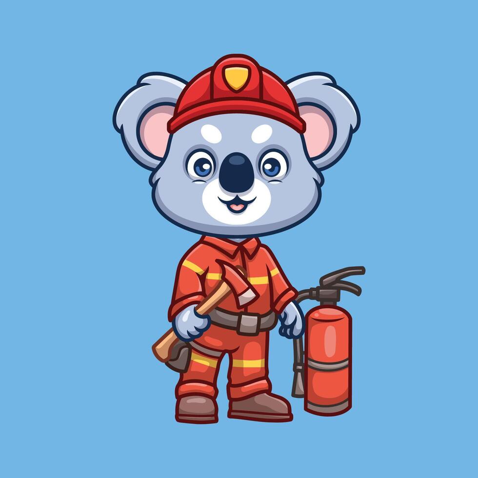 brandweerman koala schattig tekenfilm vector